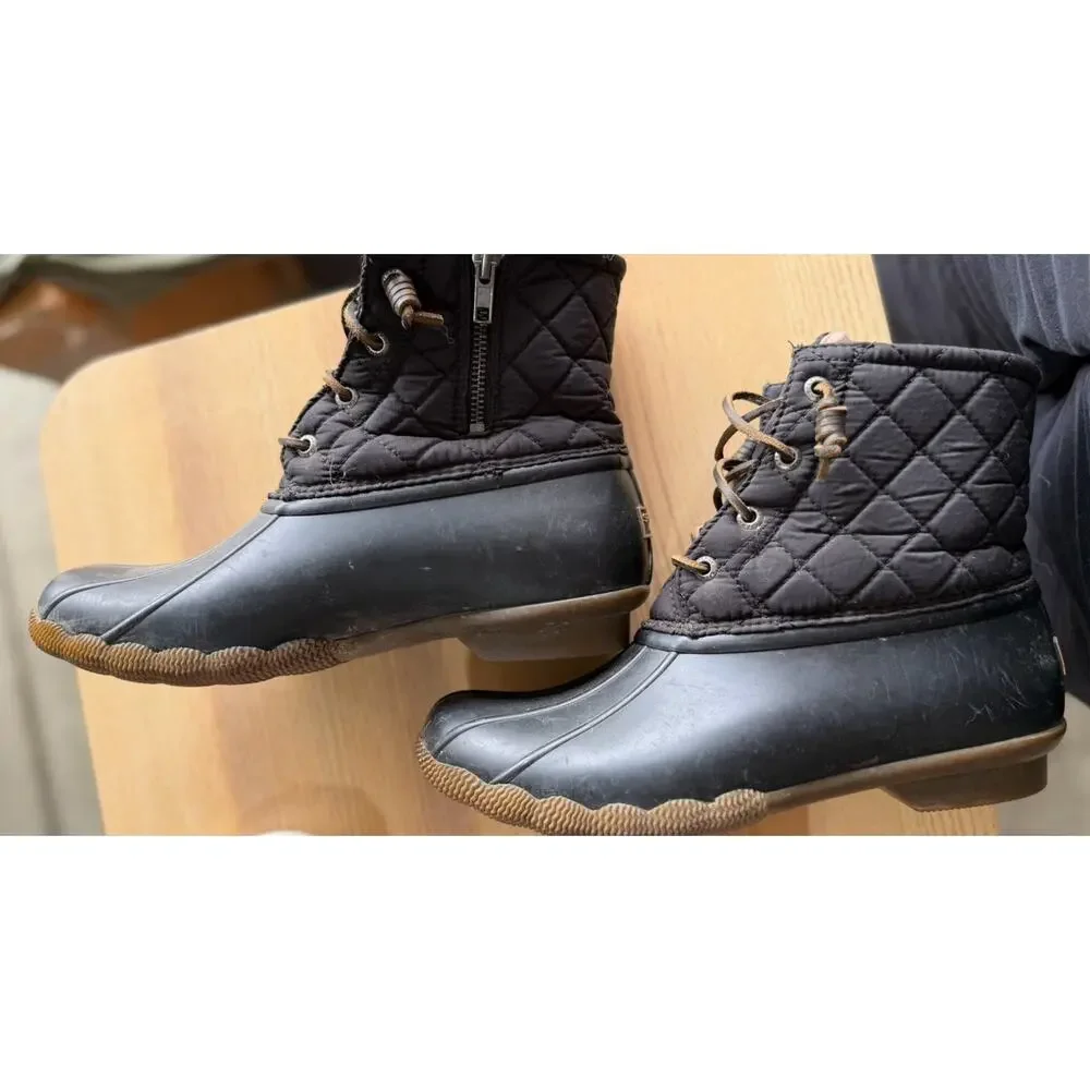 Sperry Top Sider Women's quilted nylon Duck Boot, Size 8.5, Black, Waterproof